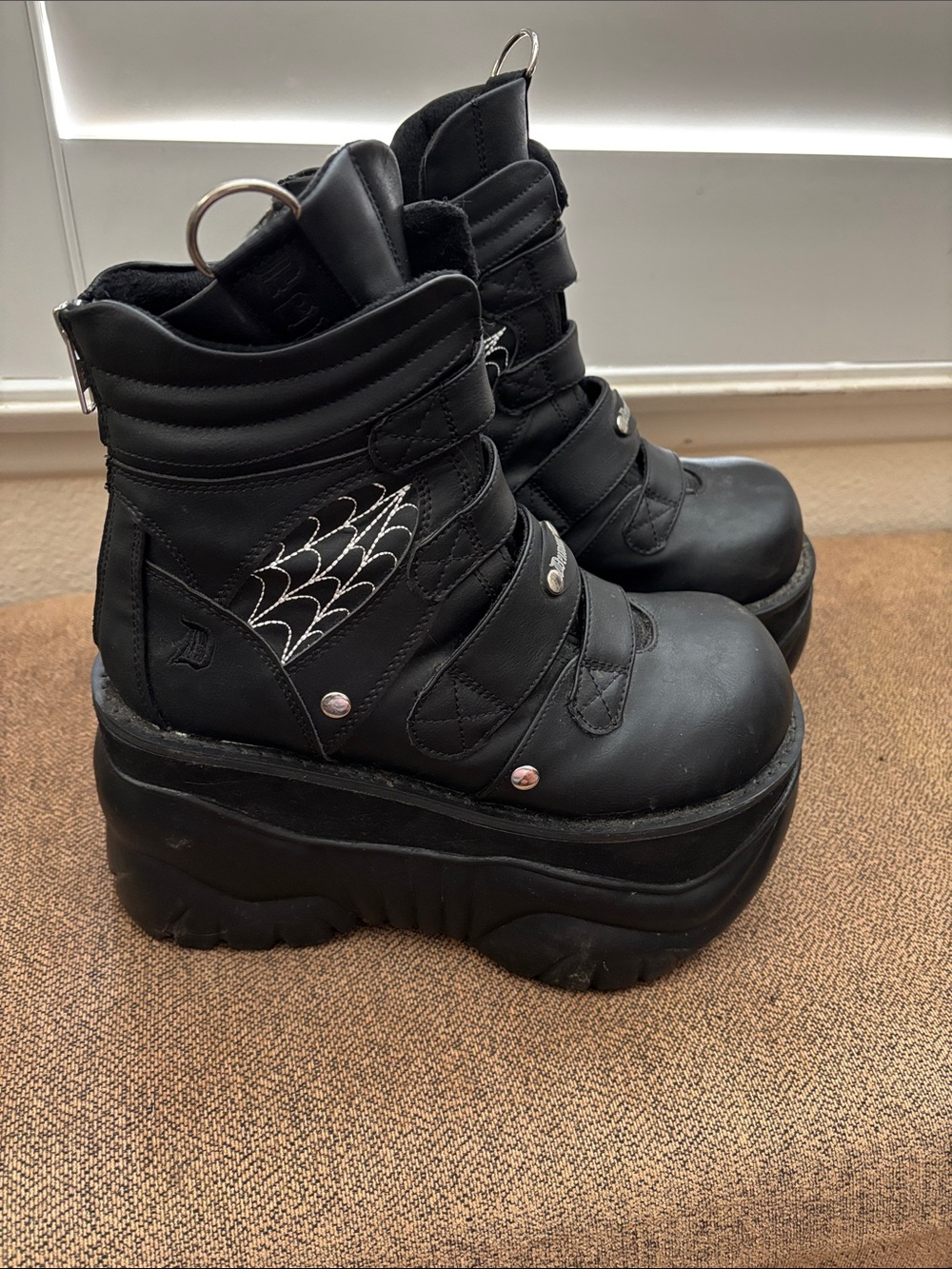 Demonia Black Platform Spider-Web Ankle Boots